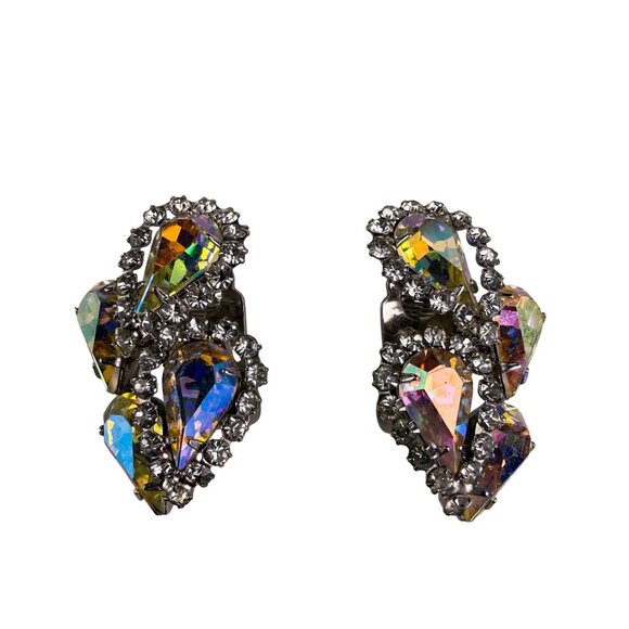 Weiss Womens Aurora Borealis Vintage Necklace & Earrings Set Silver Tone Rhinest - Picture 5 of 9